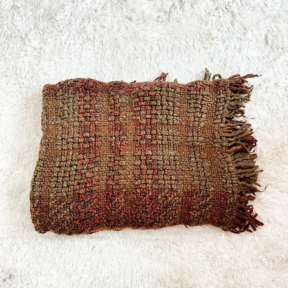 Pottery Barn Chunky Mega Knit Throw blanket 60 x‎ 40 Brown Green Acrylic